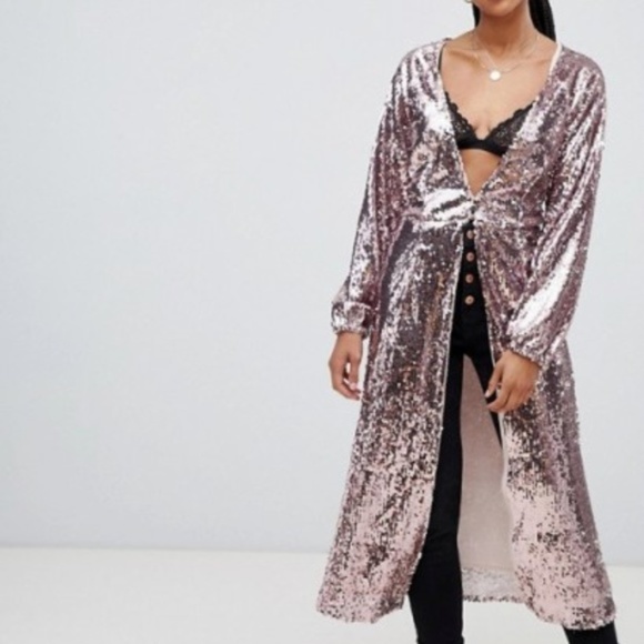 Pink Sequin Duster Jacket Top - Picture 2 of 5